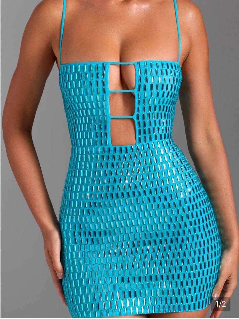 Oh Polly Turquoise Ladder Cutout Mini Dress